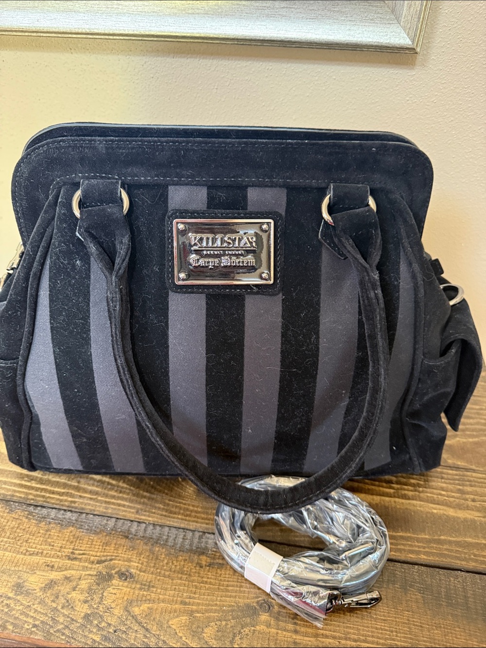 Killstar Black Striped Satchel (gothic) - Picture 2 of 7